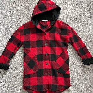 Kids Red and Black Plaid Hooded Sweatshirt